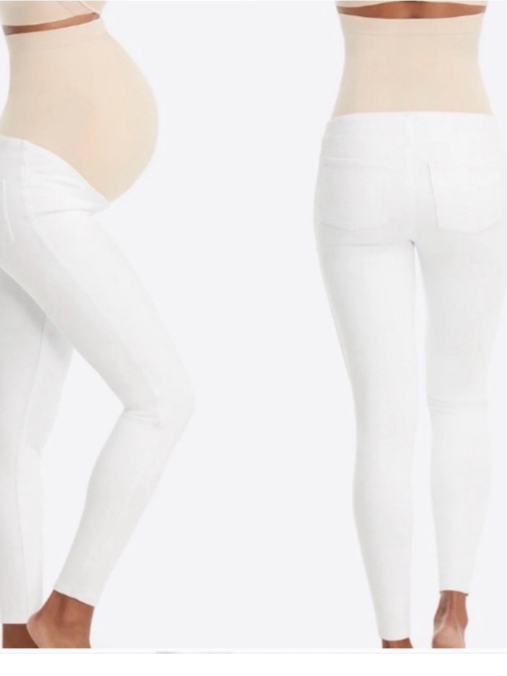 SPANX White Maternity Skinny Jeans with Beige Support Panel